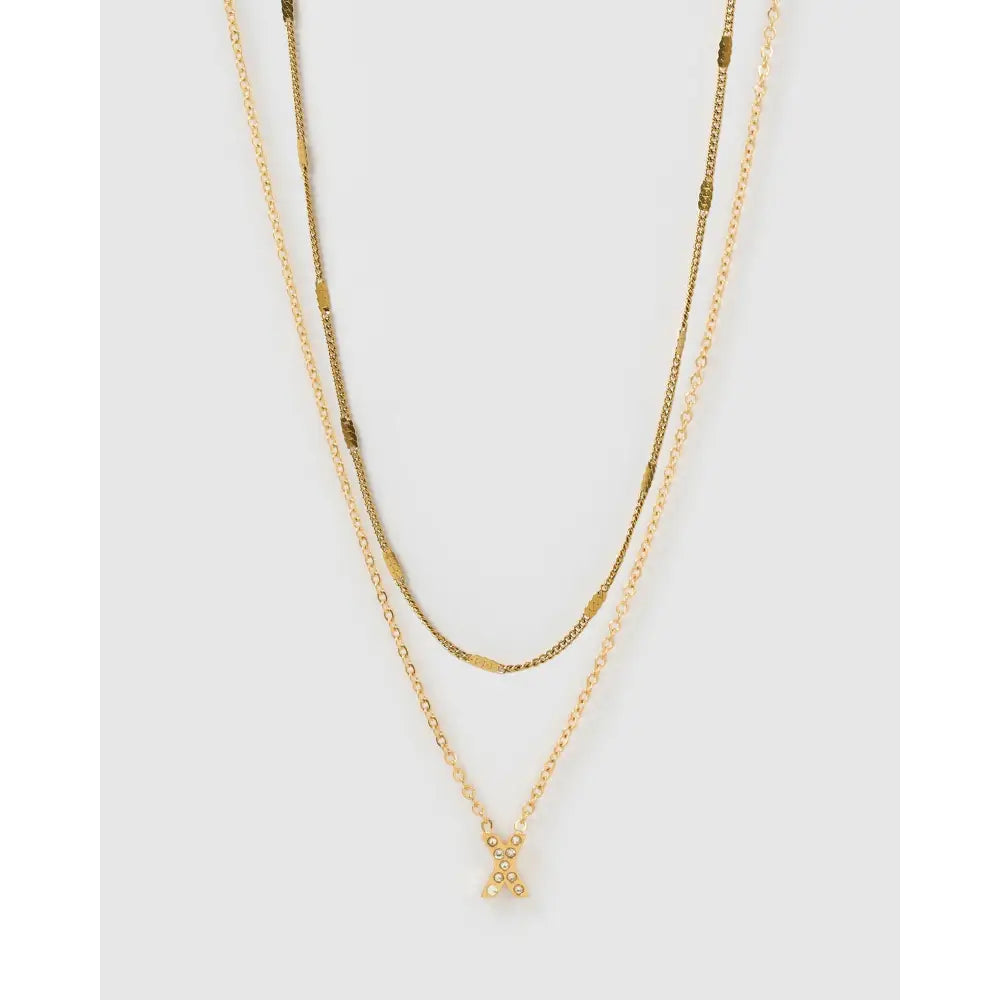 Stone Initial Necklace Stack - X - Necklaces