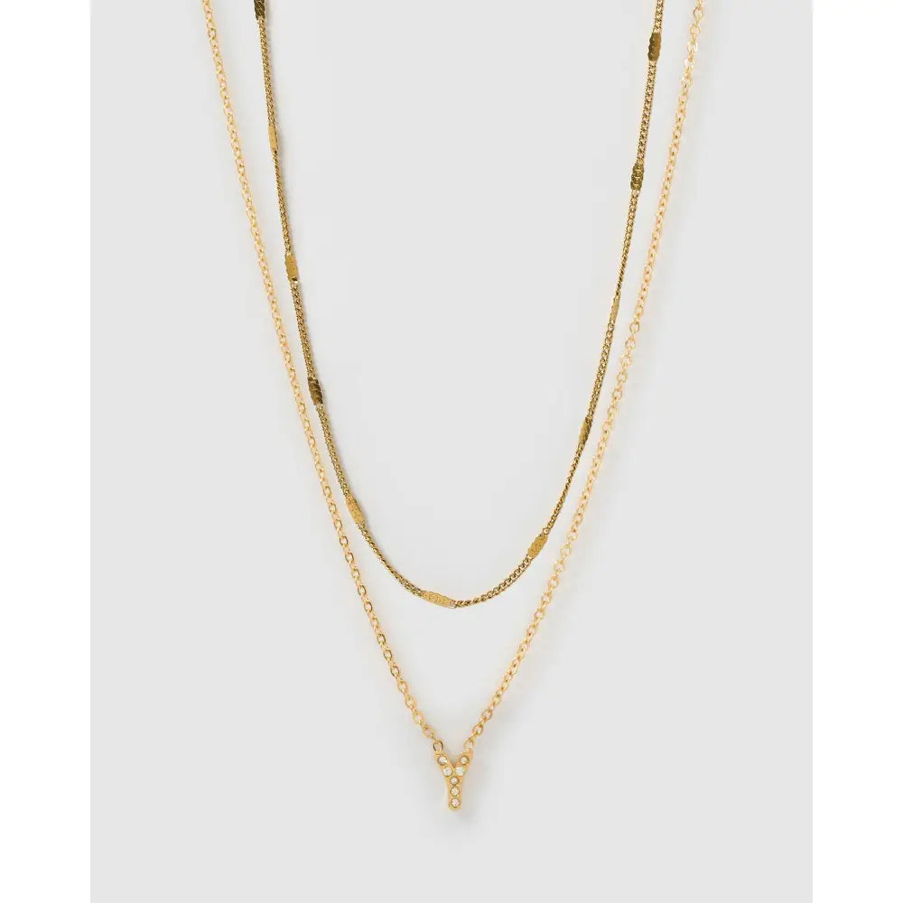 Stone Initial Necklace Stack - Y - Necklaces