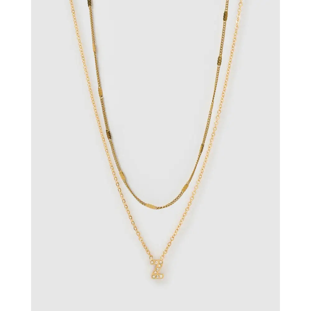 Stone Initial Necklace Stack - Z - Necklaces