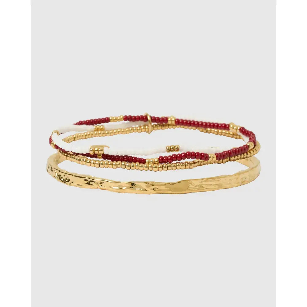 Sunshine Gold Bracelet Stack Coral - Burgundy - Bracelets