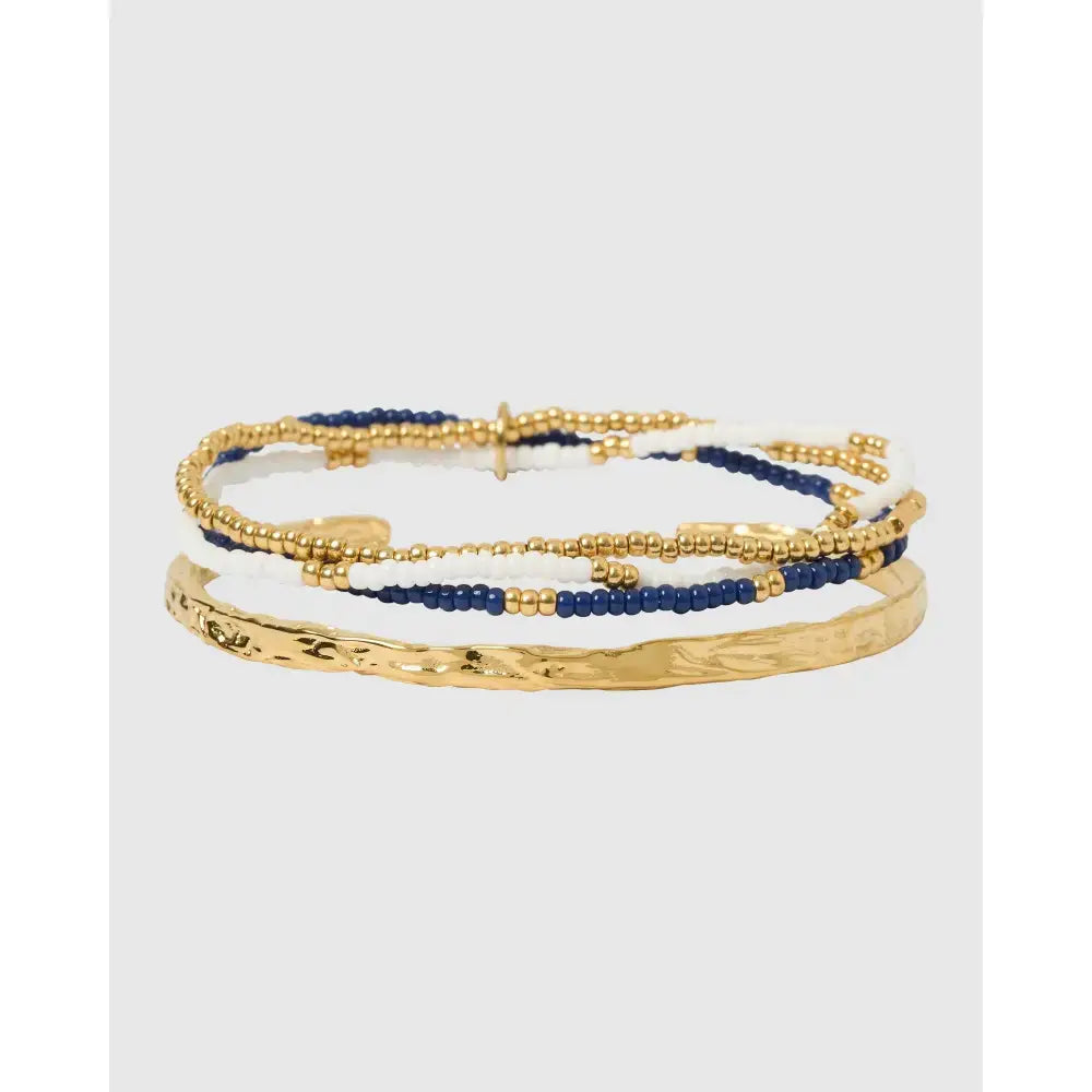 Sunshine Gold Bracelet Stack Coral - Navy - Bracelets