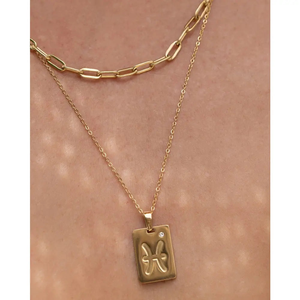 Zodiac Gold Tag Necklace - Necklaces