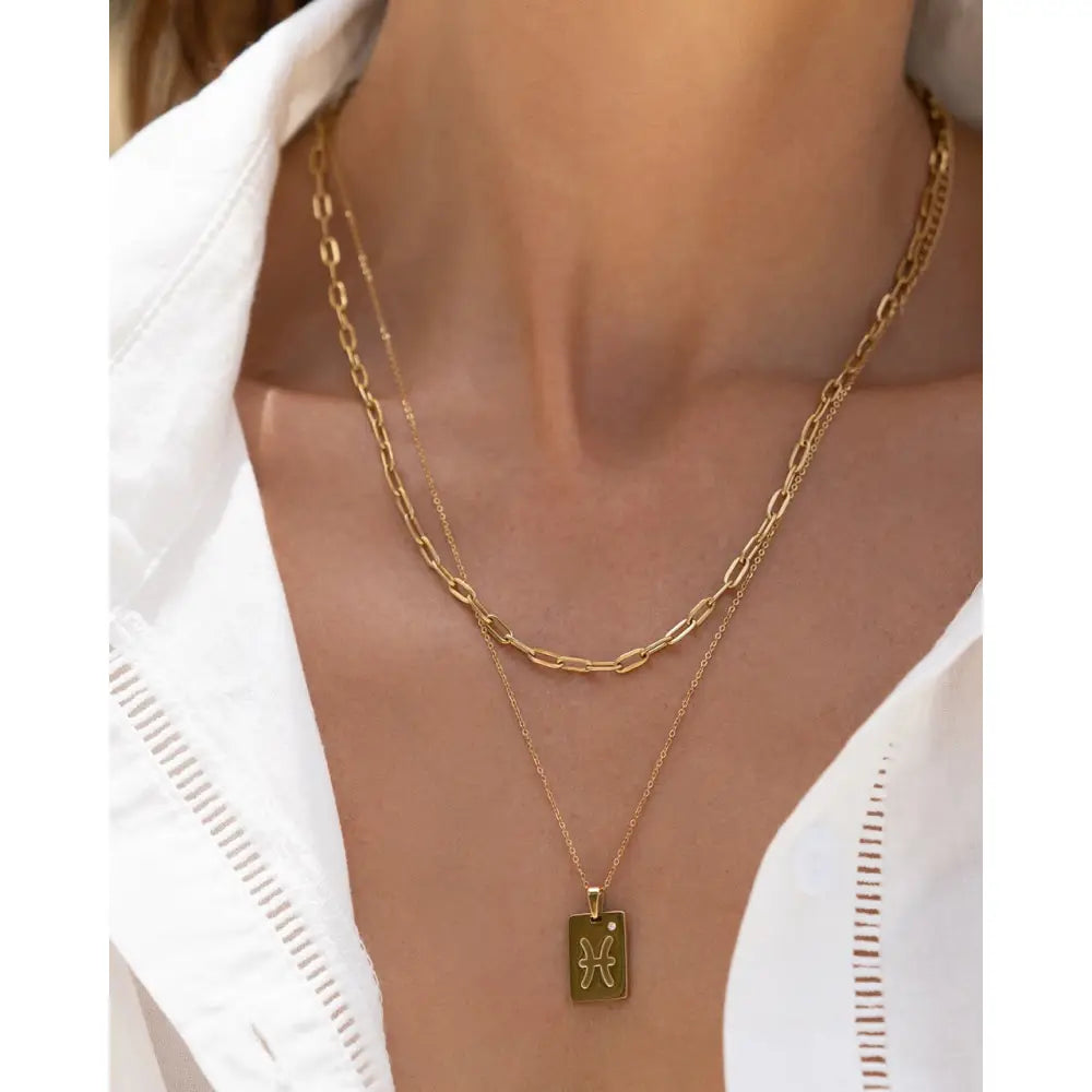 Zodiac Gold Tag Necklace - Necklaces