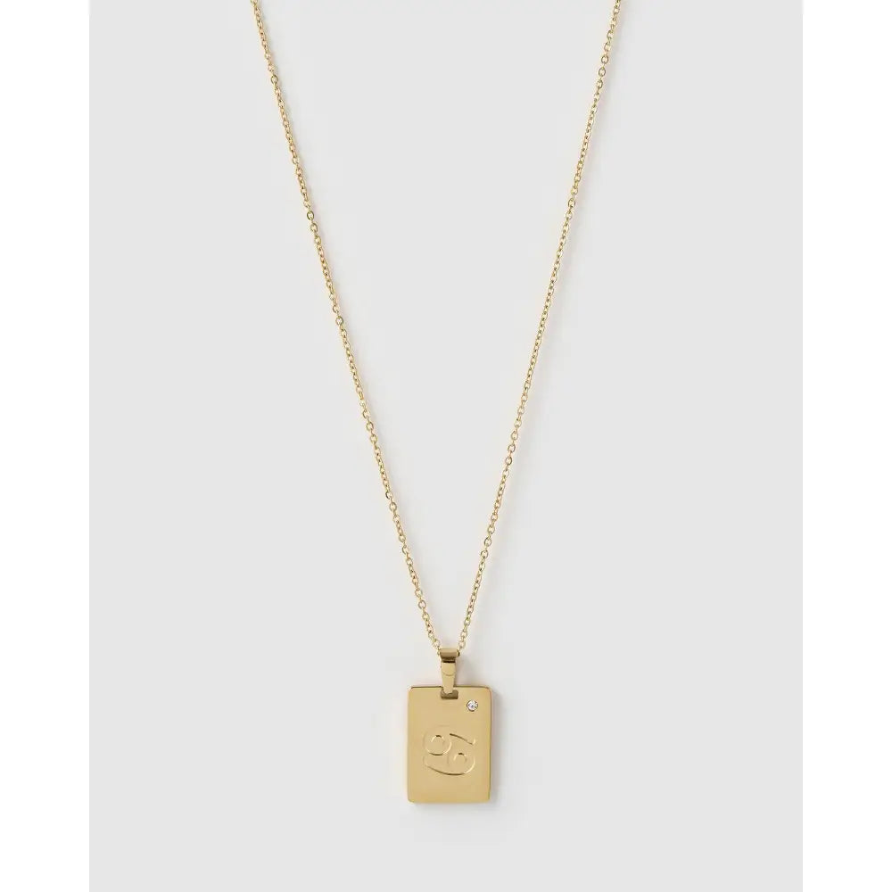 Zodiac Gold Tag Necklace - Cancer - Necklaces