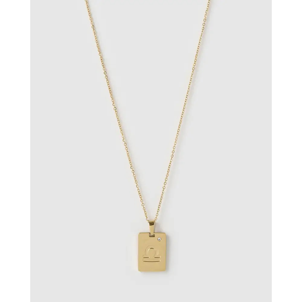 Zodiac Gold Tag Necklace - Libra - Necklaces