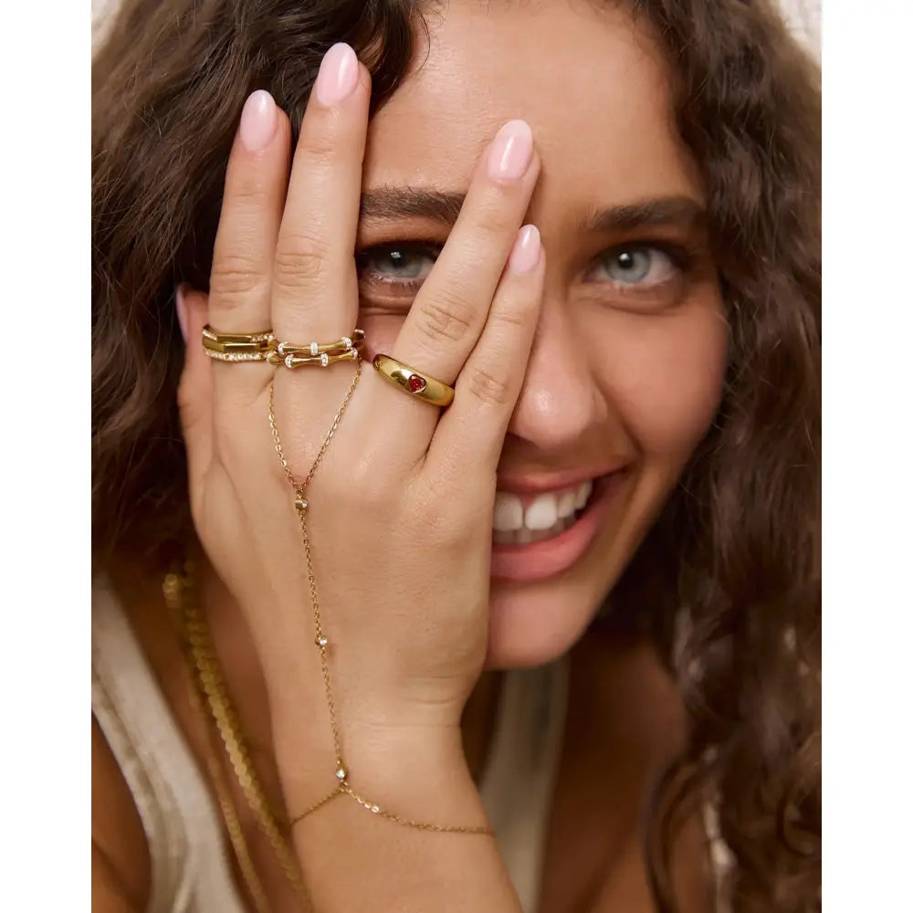 Zoe Zircon Gold Hand Chain - Gold - Bracelets